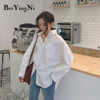 Beiyingni 2020 wiosna jesień kobiety koszule biały zwykły luźne ponadgabarytowych bluzki bluzki damskie luźne BF koreański styl Blusas kieszenie 3